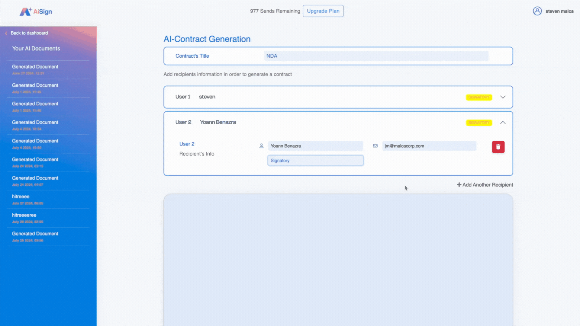 AI Contract Generator Generating a contract with AI using AiSign