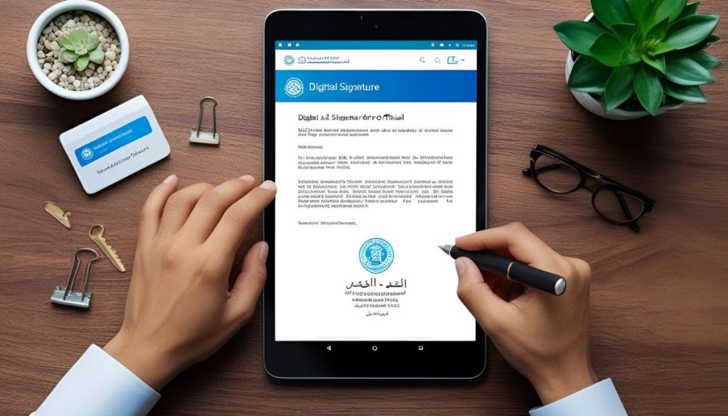 Un empresario de Arabia Saudí firma un contrato digital.