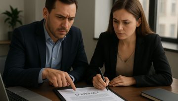 Two employees are preparing the contracts.