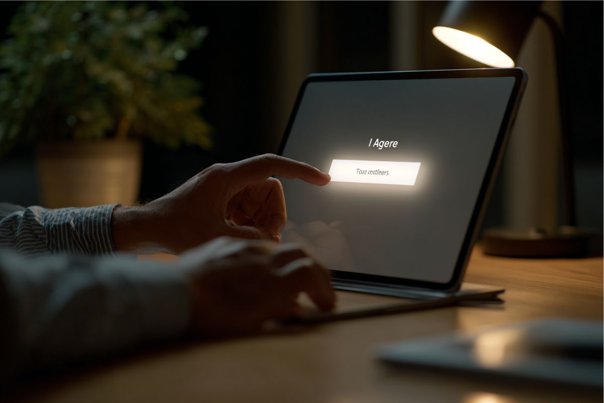 The entrepreneur reviews the terms and conditions of the contract before signing.