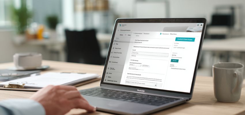 Person reviewing business law contracts on a laptop